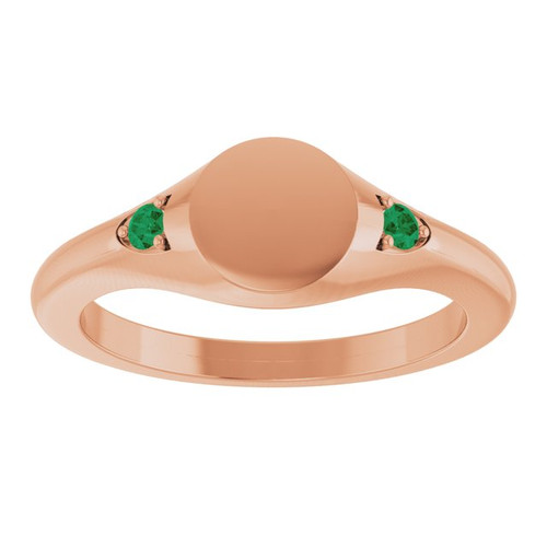 14K Rose Engravable Natural Emerald Signet Ring