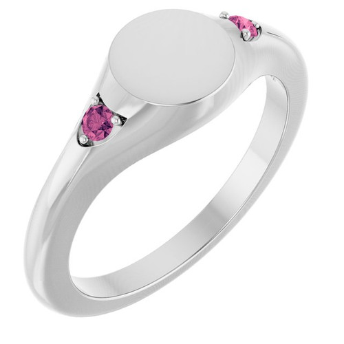 Platinum Engravable Natural Pink Tourmaline Signet Ring