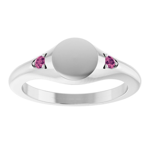 Platinum Engravable Natural Pink Tourmaline Signet Ring