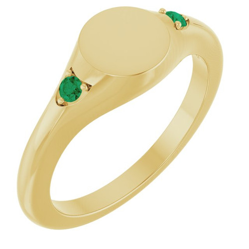 14K Yellow Engravable Natural Emerald Signet Ring