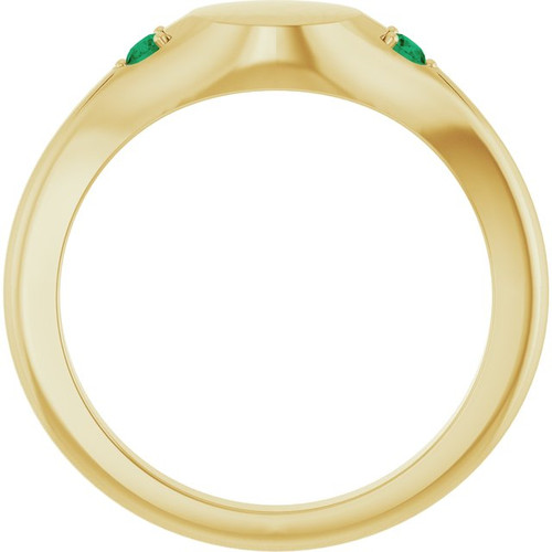 14K Yellow Engravable Natural Emerald Signet Ring
