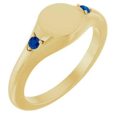 14K Yellow Engravable Lab-Grown Blue Sapphire Signet Ring