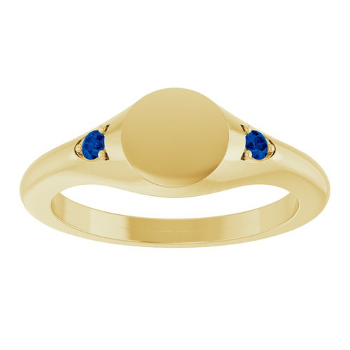 14K Yellow Engravable Lab-Grown Blue Sapphire Signet Ring