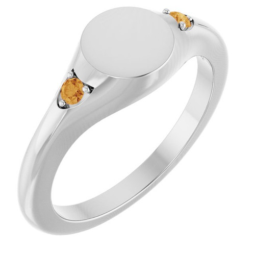 14K White Engravable Natural Citrine Signet Ring