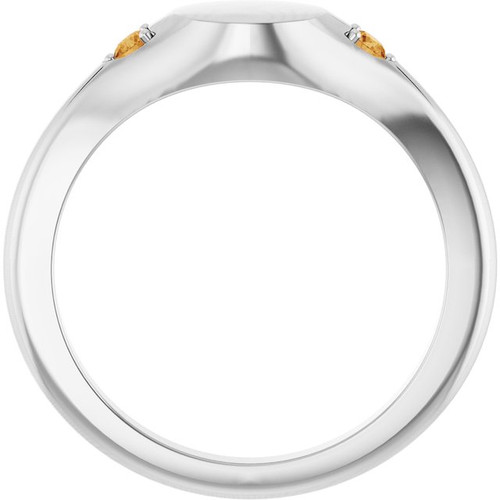 14K White Engravable Natural Citrine Signet Ring