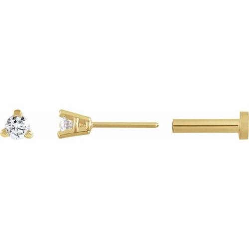 14K Yellow .03 CT Natural Diamond Press Fit Back Stud Earring