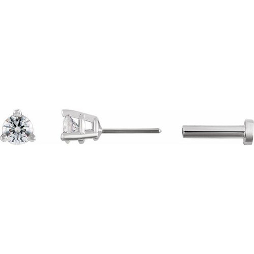 14K White 1/10 CT Natural Diamond Press Fit Back Stud Earring
