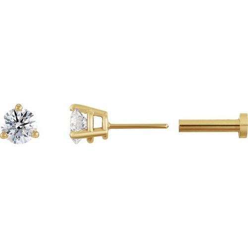 14K Yellow 1/6 CT Natural Diamond Press Fit Back Stud Earring