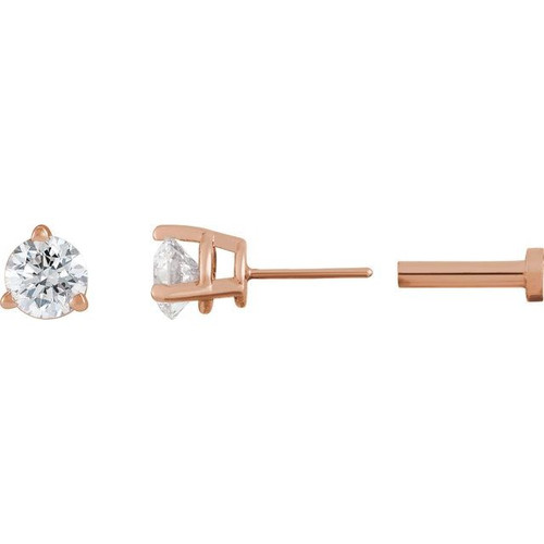 14K Rose 1/5 CT Natural Diamond Press Fit Back Stud Earring