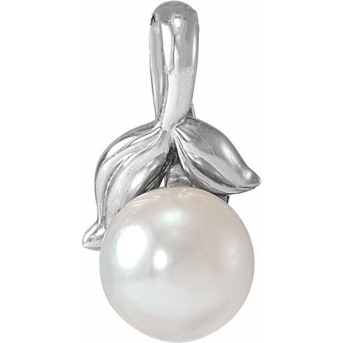 14K White 6-6.5 mm Cultured White Akoya Pearl Floral Pendant