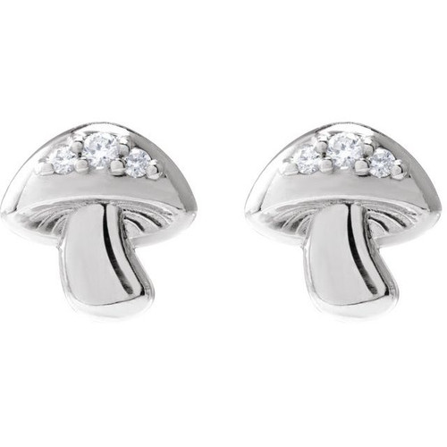 14K White .05 CTW Natural Diamond Mushroom Earrings
