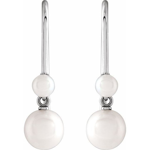 Platinum Cultured White Pearl Earrings