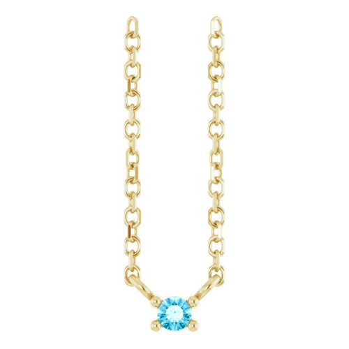 14K Yellow Natural Aquamarine Bar 16" Necklace