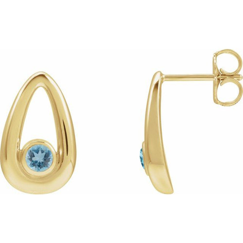 14K Yellow Natural Aquamarine Geometric Earrings
