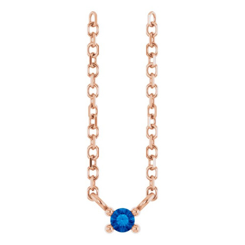 14K Rose Lab-Grown Blue Sapphire Bar 16" Necklace