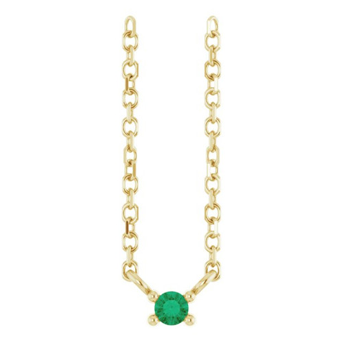 14K Yellow Lab-Grown Emerald Bar 16" Necklace