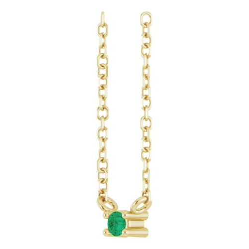 14K Yellow Lab-Grown Emerald Bar 16" Necklace