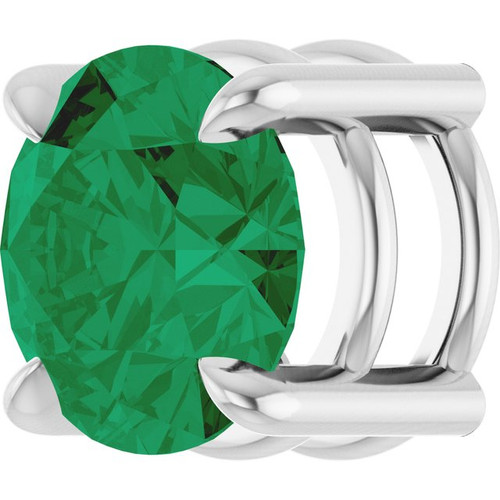 14K White 6.5 mm Lab-Grown Emerald Pendant