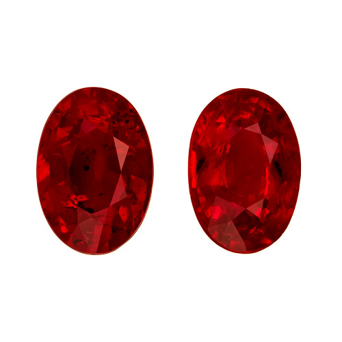 1.08 Carat Vivid Red Ruby Pair of Gems, Oval Shape, 6.1 x 4