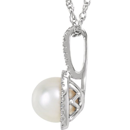 Sterling Silver 6.5-7 mm Freshwater Cultured Pearl & .015 Carat Weight Diamond 18" Necklace