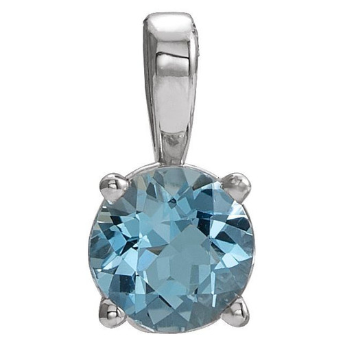 14K White 4 mm Natural Blue Zircon Pendant