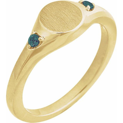 14K Yellow Engravable Natural Alexandrite Signet Ring