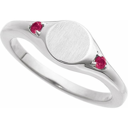 14K White Engravable Natural Ruby Signet Ring