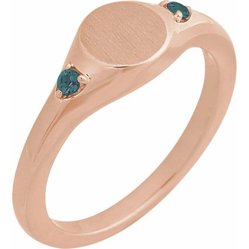 14K Rose Engravable Lab-Grown Alexandrite Signet Ring