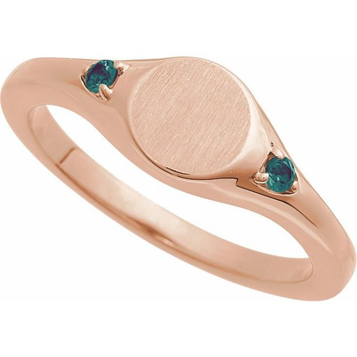 14K Rose Engravable Lab-Grown Alexandrite Signet Ring