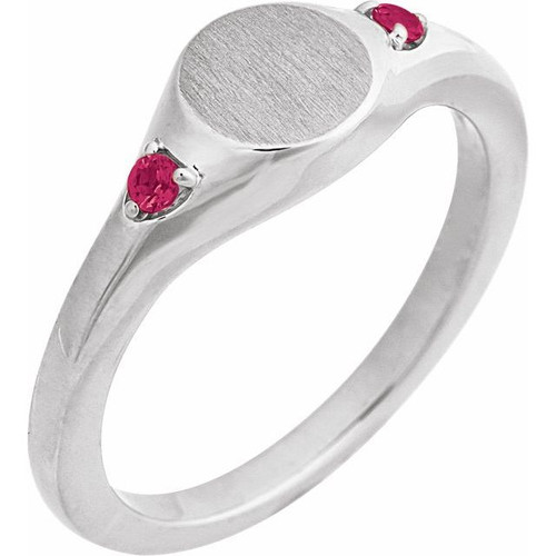 Sterling Silver Engravable Natural Ruby Signet Ring