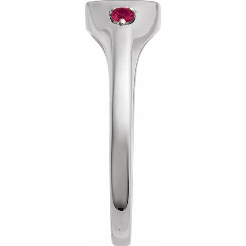 14K White Engravable Lab-Grown Ruby Signet Ring
