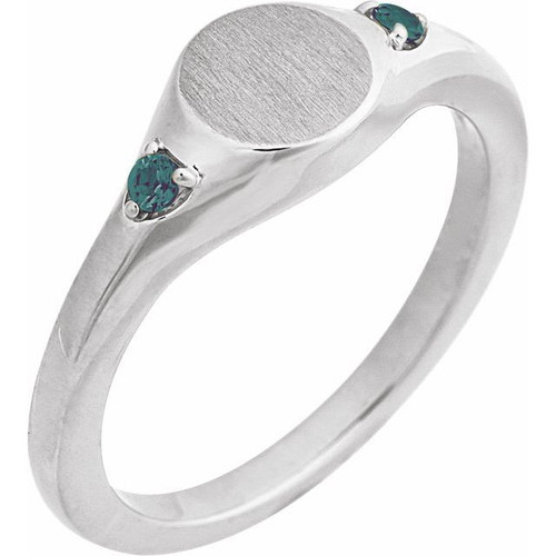 Platinum Engravable Lab-Grown Alexandrite Signet Ring