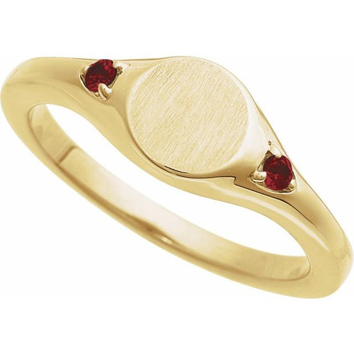 14K Yellow Engravable Natural Mozambique Garnet Signet Ring