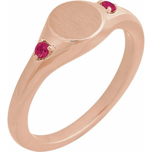 14K Rose Engravable Natural Ruby Signet Ring