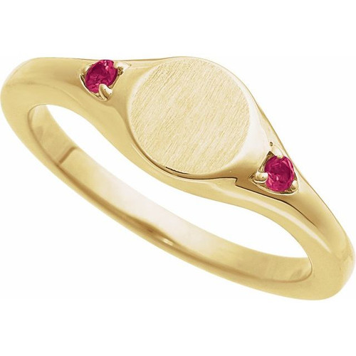 14K Yellow Engravable Natural Ruby Signet Ring
