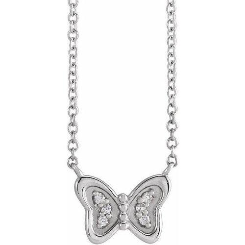 Sterling Silver .025 CTW Natural Diamond Butterfly 18" Necklace