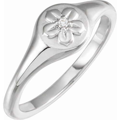 Sterling Silver .015 CT Natural Diamond Floral Ring