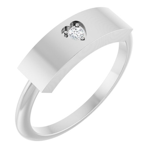 Sterling Silver .03 CT Natural Diamond Engravable Heart Ring 