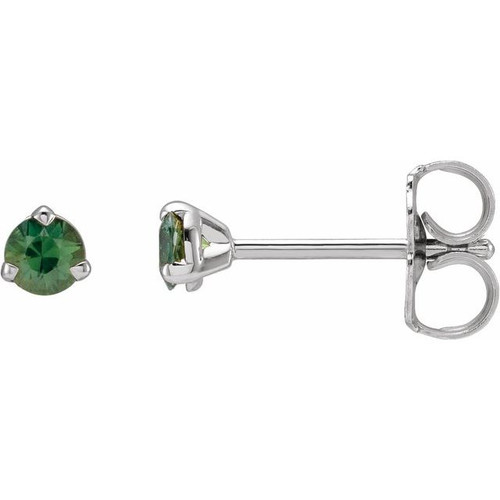 Sterling Silver 3 mm Natural Green Sapphire Earrings