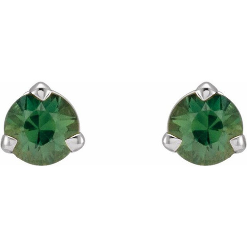 Sterling Silver 3 mm Natural Green Sapphire Earrings