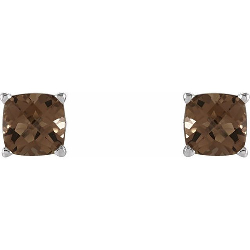 Sterling Silver 8x8 mm Cushion Natural Smoky Quartz Earrings