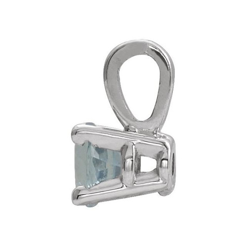 14K White 3 mm Natural Aquamarine Pendant