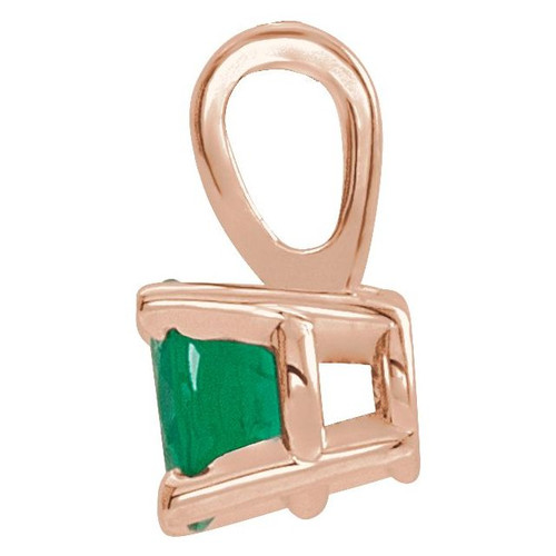 14K Rose 4 mm Lab-Grown Emerald Pendant