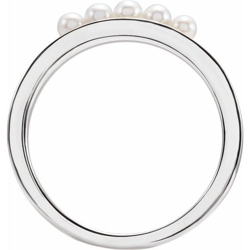 Sterling Silver Cultured White Seed Pearl Stackable Ring