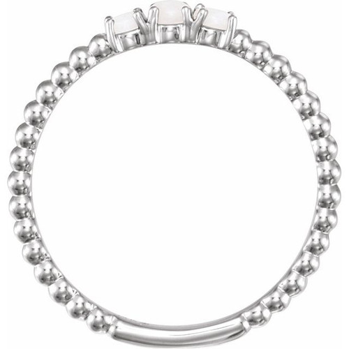 Genuine  Sterling Silver Opal Stackable Beaded Ring