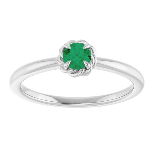 Sterling Silver Lab-Grown Emerald Solitaire Rope Ring