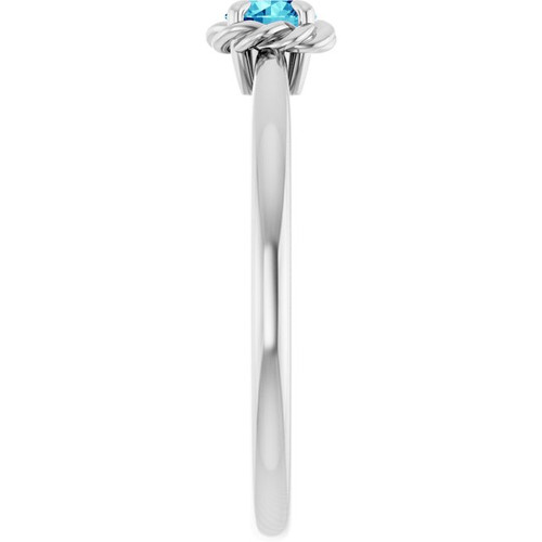 Sterling Silver Natural Blue Zircon Solitaire Rope Ring