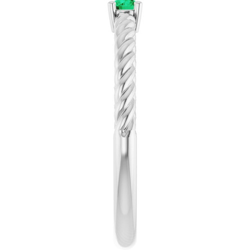Sterling Silver 3 mm Lab-Grown Emerald Solitaire Rope Ring