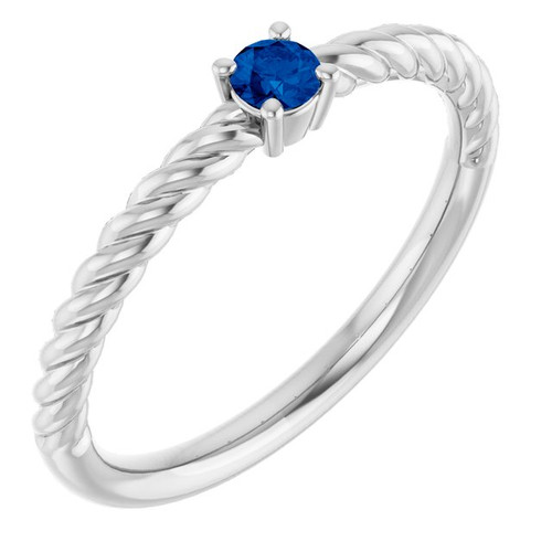 Sterling Silver 3 mm Lab-Grown Blue Sapphire Solitaire Rope Ring
