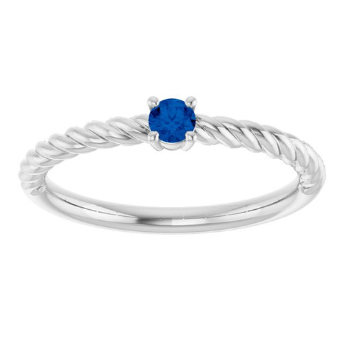 Sterling Silver 3 mm Lab-Grown Blue Sapphire Solitaire Rope Ring